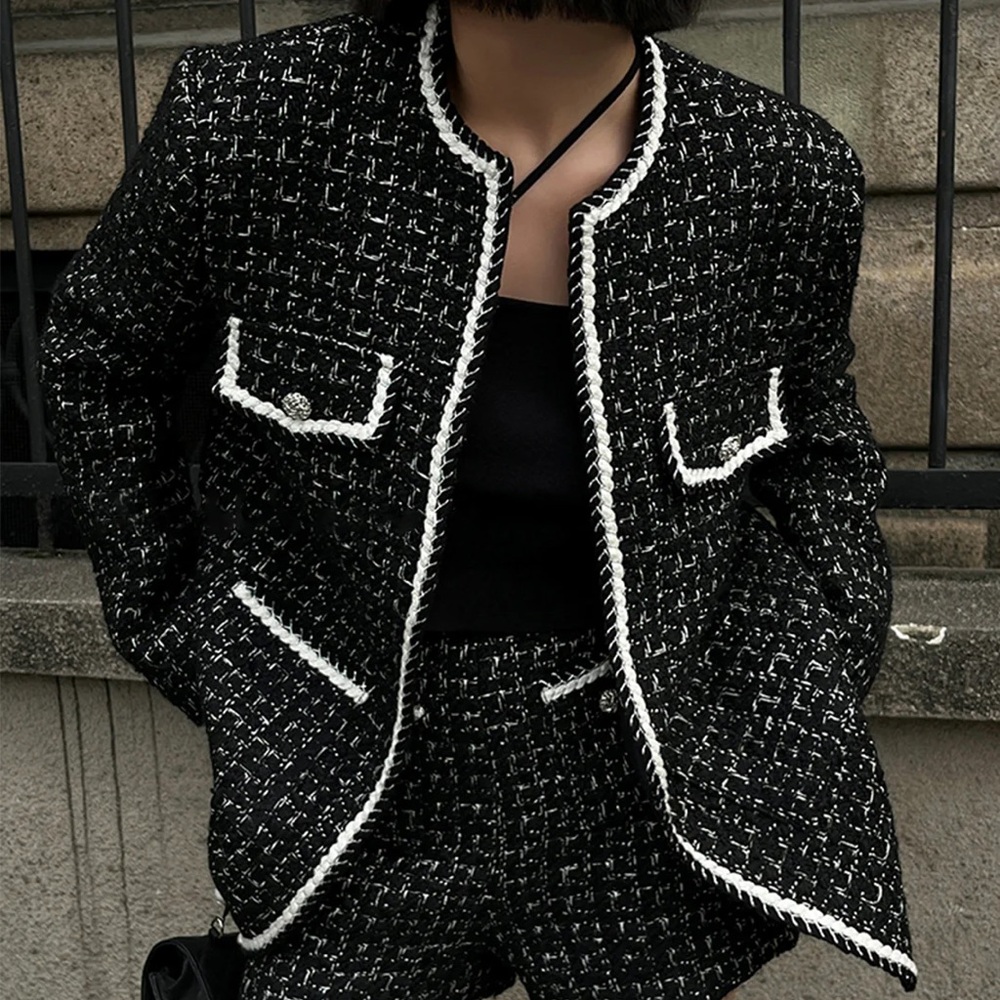 Wool-blend Tweed Contrast Trim Jacket
